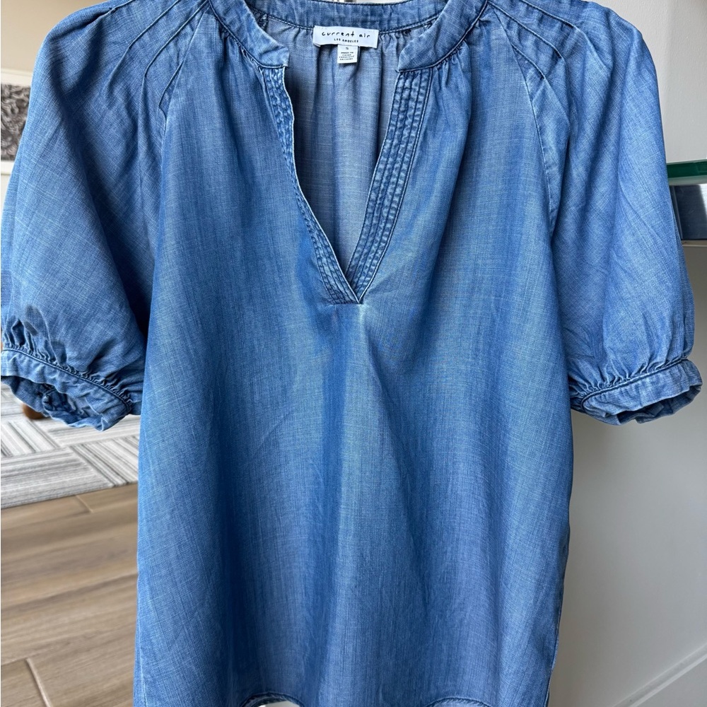 Current Air Chambray Split Neck Top S - image 8
